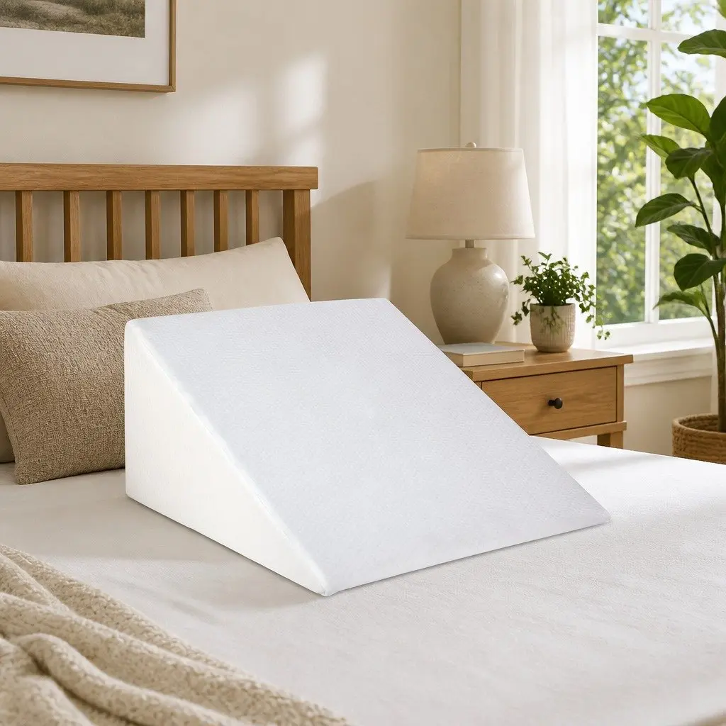 Bed Wedge Support Pillow Beige 62 x 62 x 28 cm Cool Gel Memory Foam for Upper Body Leg Elevation Back Support