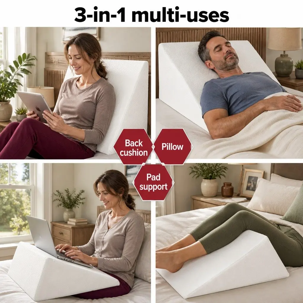 Bed Wedge Support Pillow Beige 62 x 62 x 28 cm Cool Gel Memory Foam for Upper Body Leg Elevation Back Support