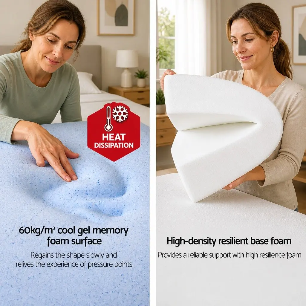 Bed Wedge Support Pillow Beige 62 x 62 x 28 cm Cool Gel Memory Foam for Upper Body Leg Elevation Back Support