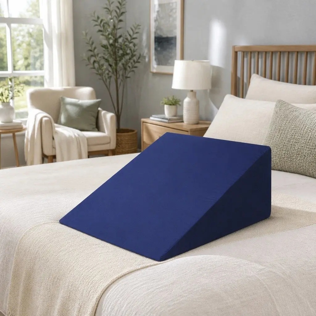 Bed Wedge Support Pillow Blue 62 x 64 x 30cm Cool Gel Memory Foam Removable Waterproof Cover
