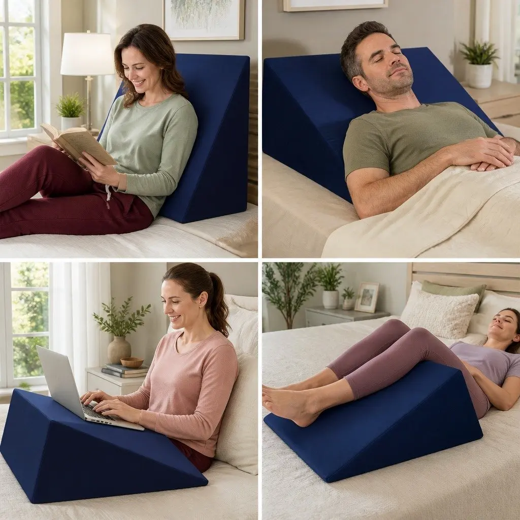 Bed Wedge Support Pillow Blue 62 x 64 x 30cm Cool Gel Memory Foam Removable Waterproof Cover