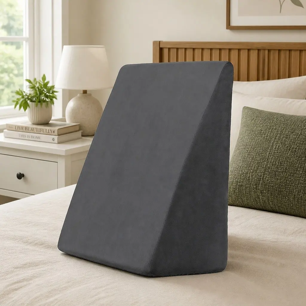 Wedge Pillow Grey Ergonomic Support Elevated Sleeping Reading Memory Foam