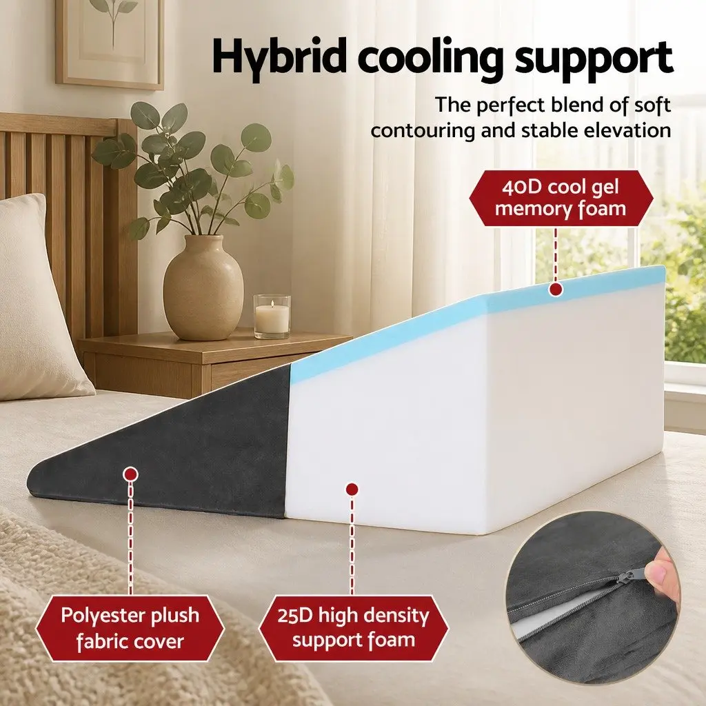 Wedge Pillow Grey Ergonomic Support Elevated Sleeping Reading Memory Foam