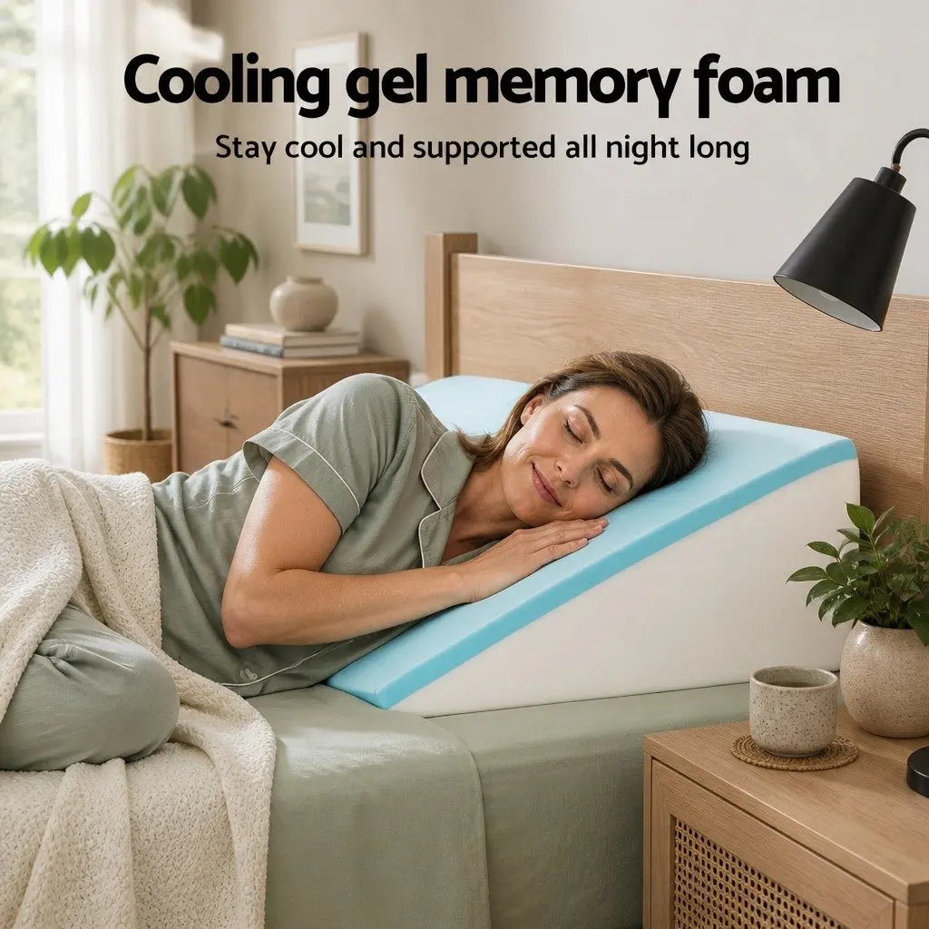 Wedge Pillow Grey Ergonomic Support Elevated Sleeping Reading Memory Foam