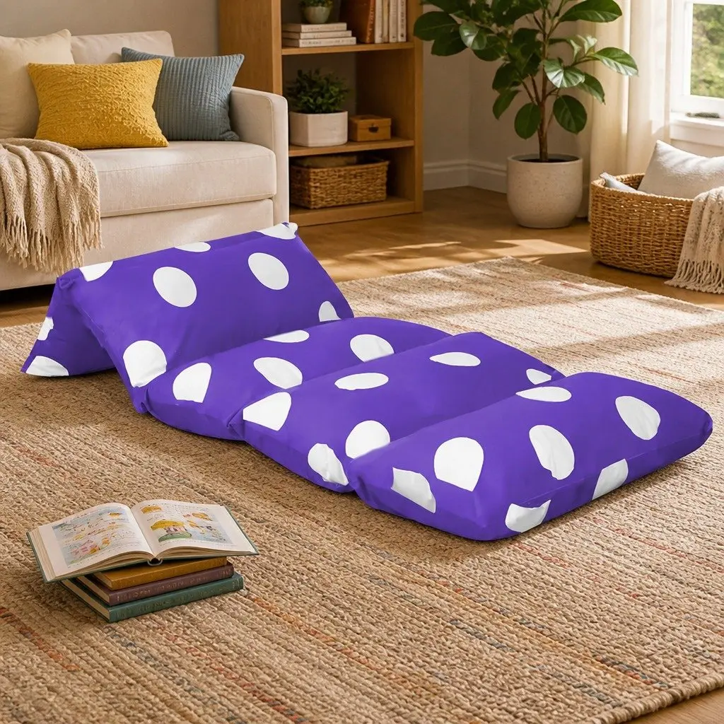 Kids Foldable Floor Lounger Pillow Cushion Large Purple Reading Bedroom