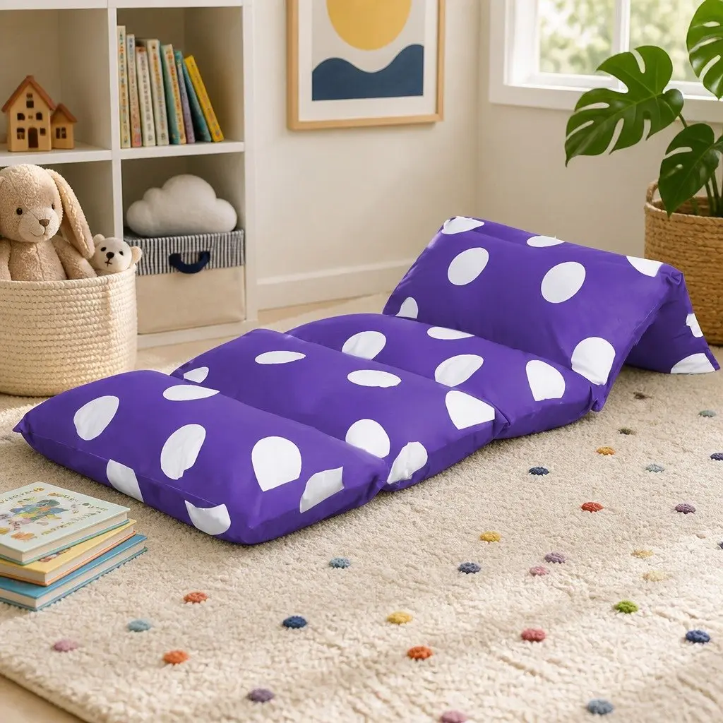 Kids Foldable Floor Lounger Pillow Cushion Large Purple Reading Bedroom