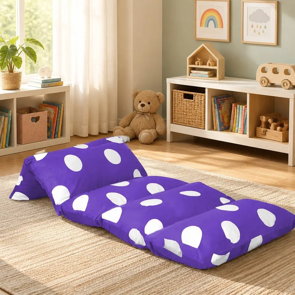 Kids Foldable Floor Lounger Pillow Cushion Large Purple Reading Bedroom