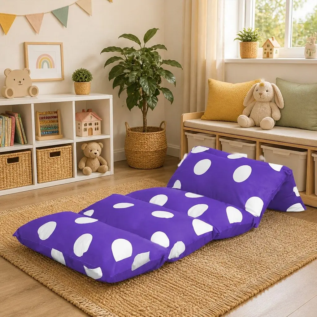 Kids Foldable Floor Lounger Pillow Cushion Large Purple Reading Bedroom