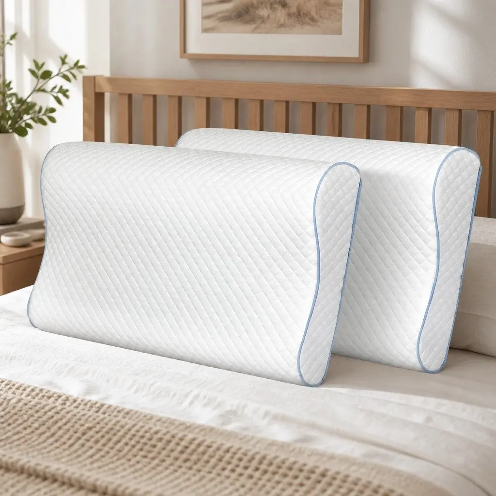 Memory Foam Pillow Pair White Ergonomic Neck Shoulder Support Bamboo Charcoal