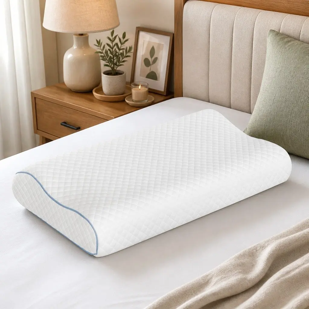 Memory Foam Pillow Pair White Ergonomic Neck Shoulder Support Bamboo Charcoal