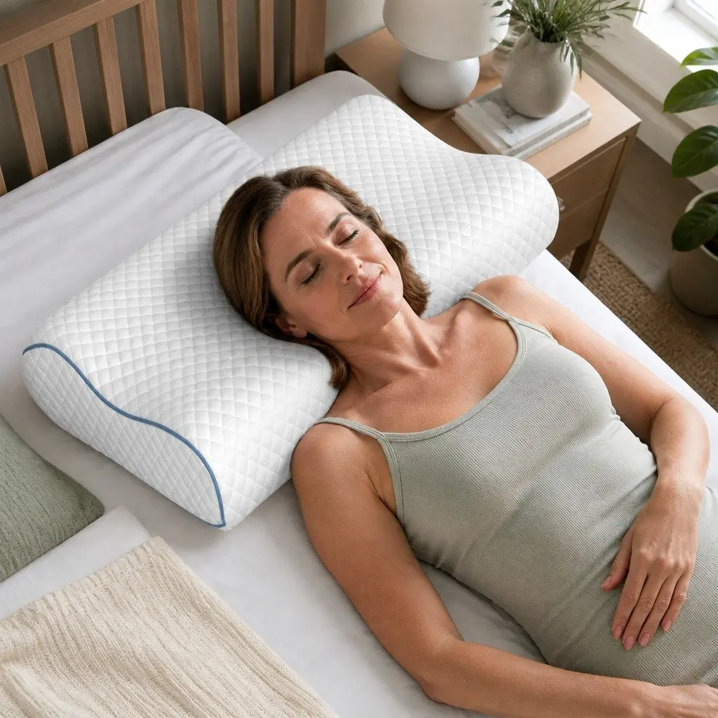 Memory Foam Pillow Pair White Ergonomic Neck Shoulder Support Bamboo Charcoal