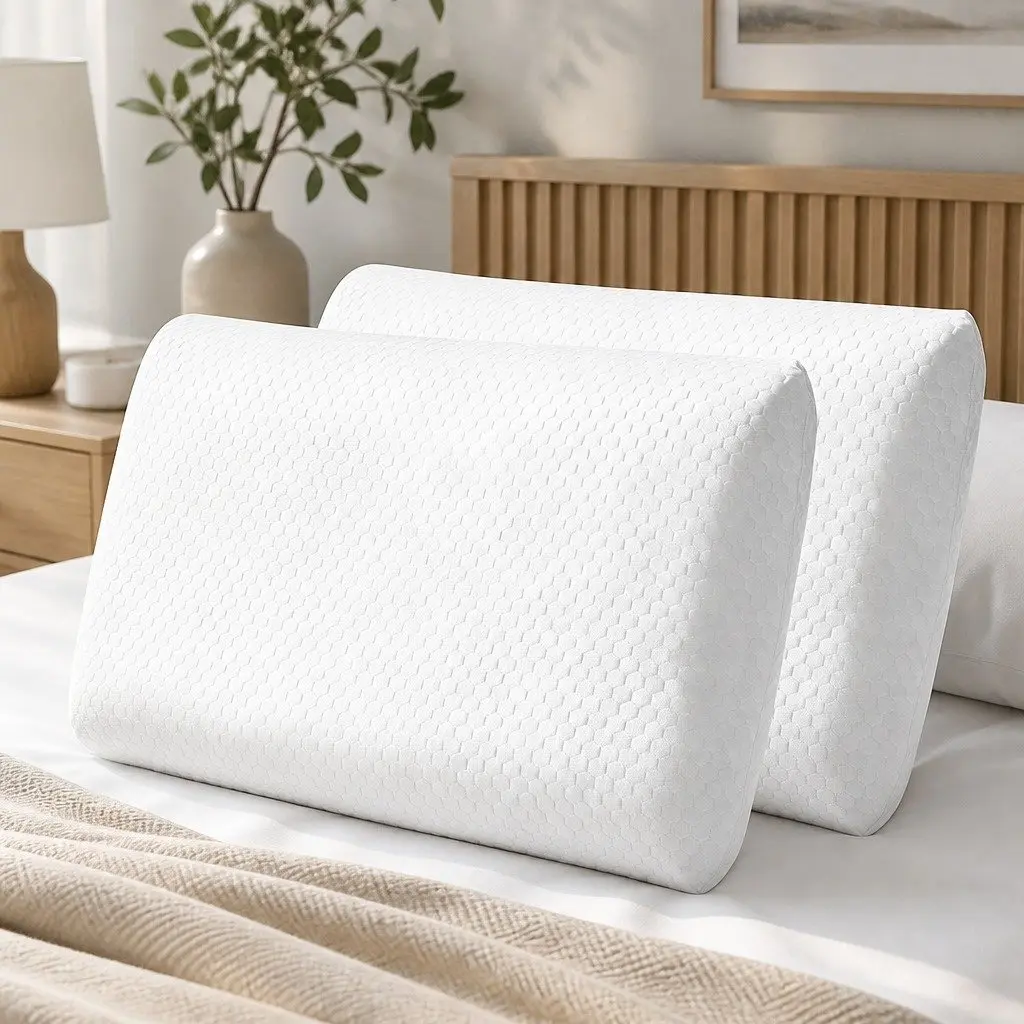Memory Foam Orthopaedic Pillow White 60cm x 40cm Gel-Infused Neck Support for Side Back Sleepers