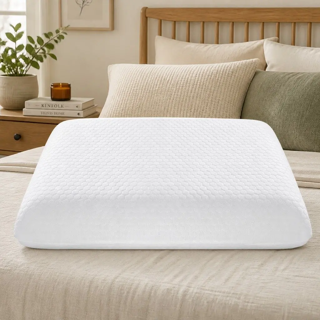 Memory Foam Orthopaedic Pillow White 60cm x 40cm Gel-Infused Neck Support for Side Back Sleepers