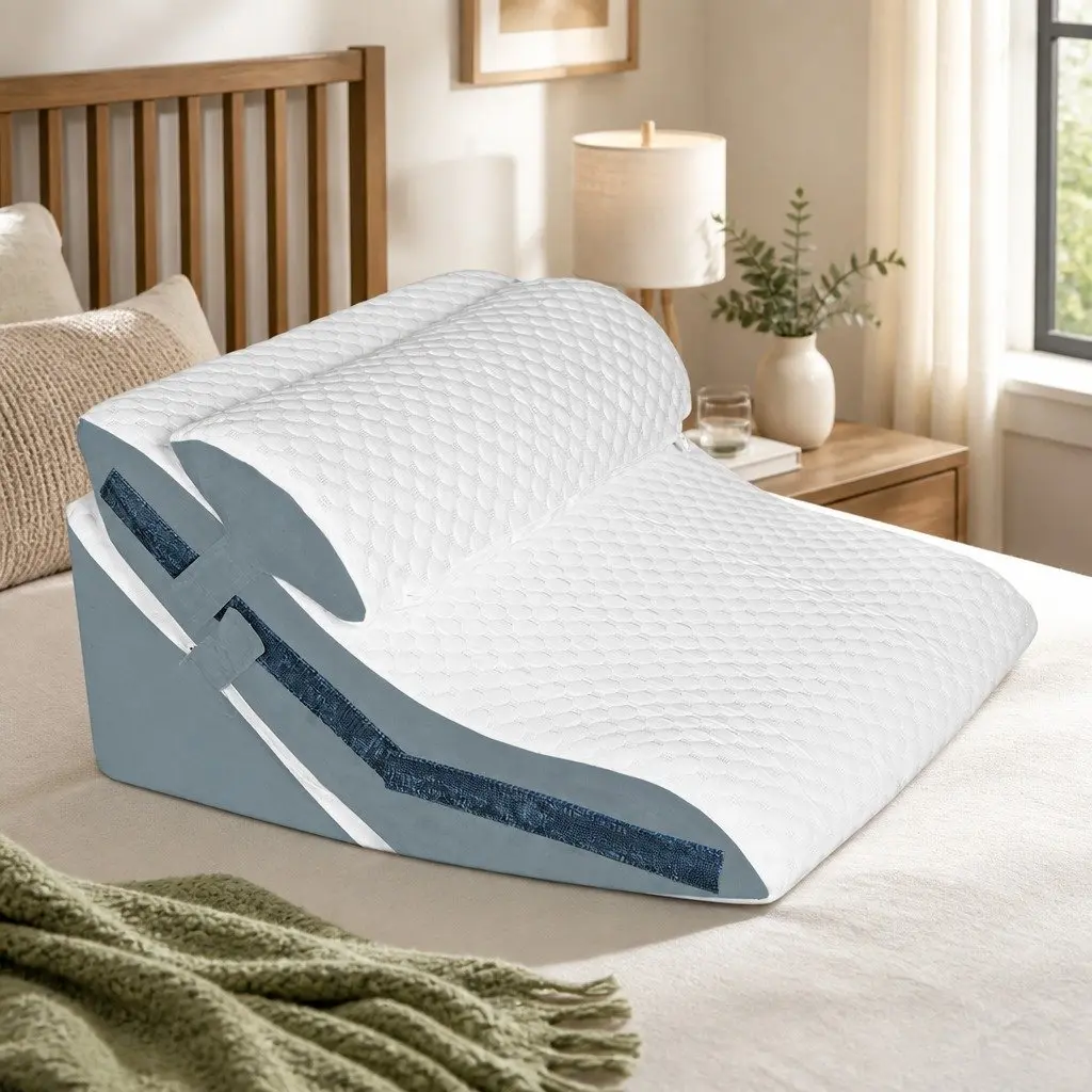 Orthopedic Bed Wedge Pillow White Grey 24 Inch 3-in-1 Adjustable Memory Foam Sleep Support