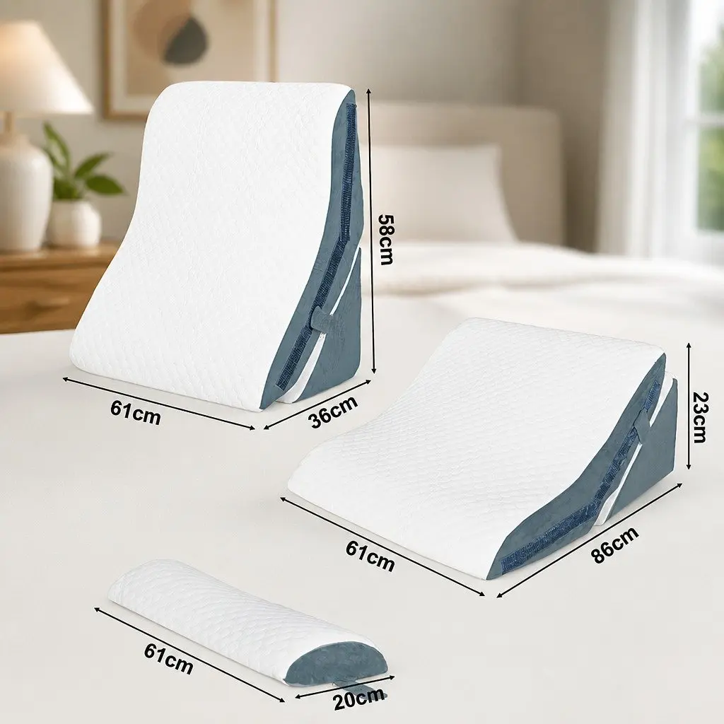Orthopedic Bed Wedge Pillow White Grey 24 Inch 3-in-1 Adjustable Memory Foam Sleep Support