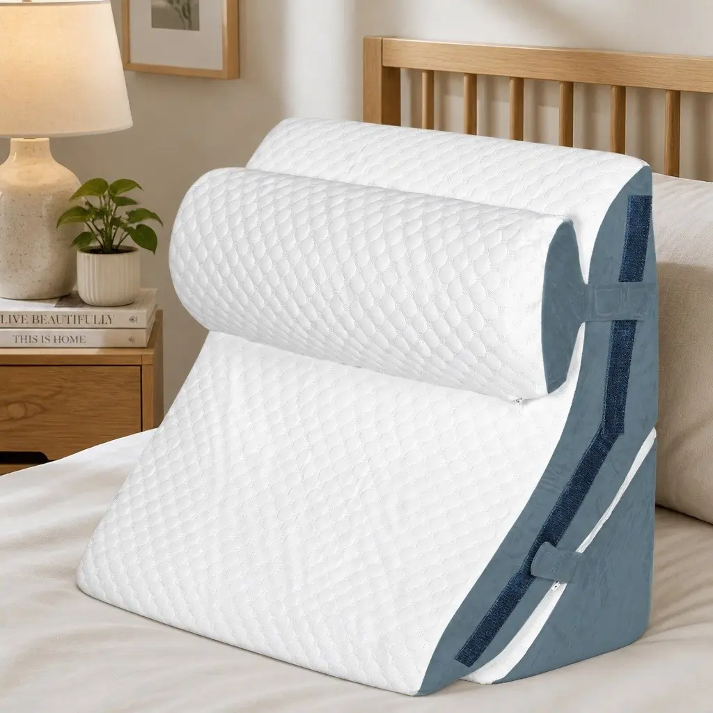 Orthopedic Bed Wedge Pillow White Grey 24 Inch 3-in-1 Adjustable Memory Foam Sleep Support