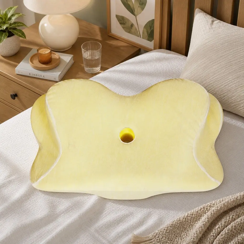 Memory Foam Cervical Neck Pillow White Grey Ergonomic Support for Back Side Stomach Sleepers