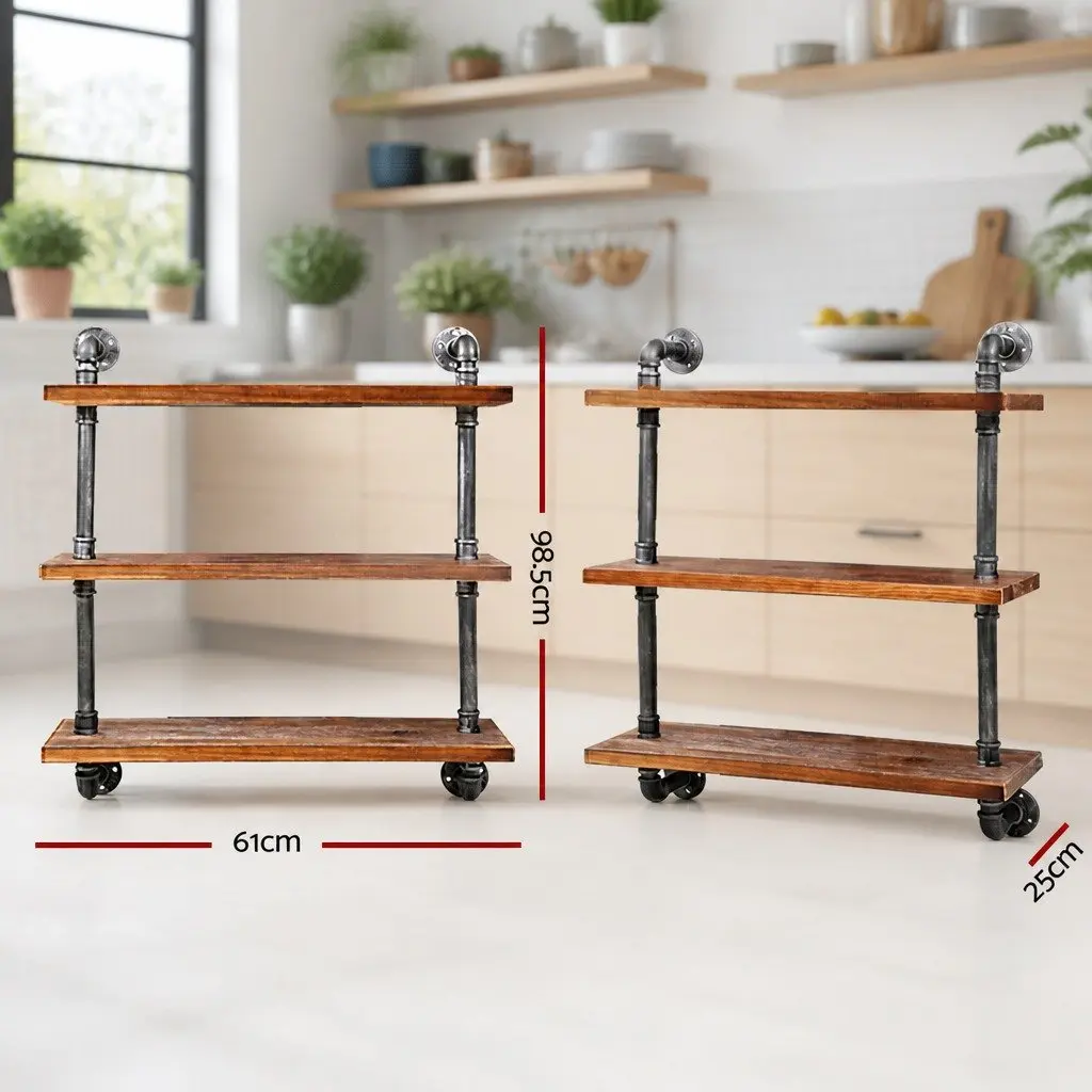 Floating DIY Pipe Shelf 3 Tiers Industrial Rustic Wall Bookshelf Display Unit