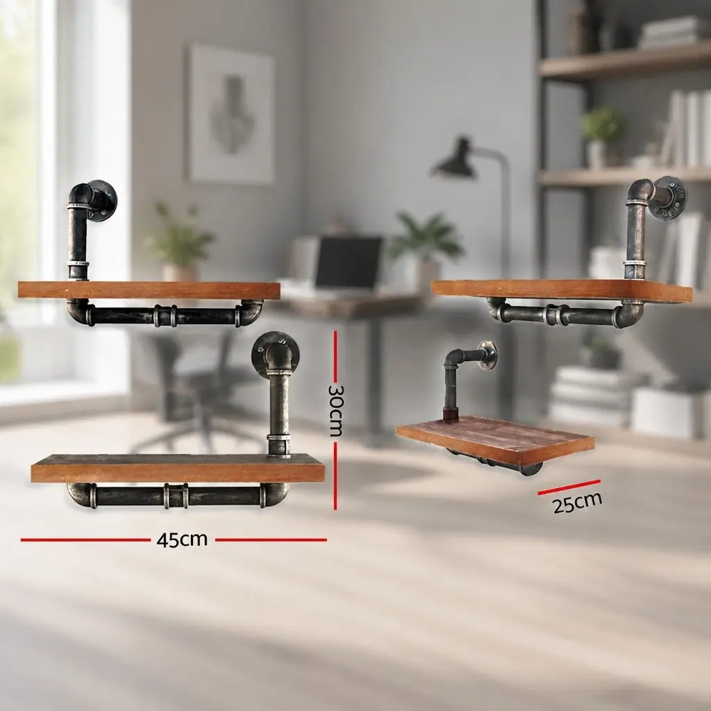 3 Tier Brown Rustic Industrial Pipe Shelf DIY Floating Shelves
