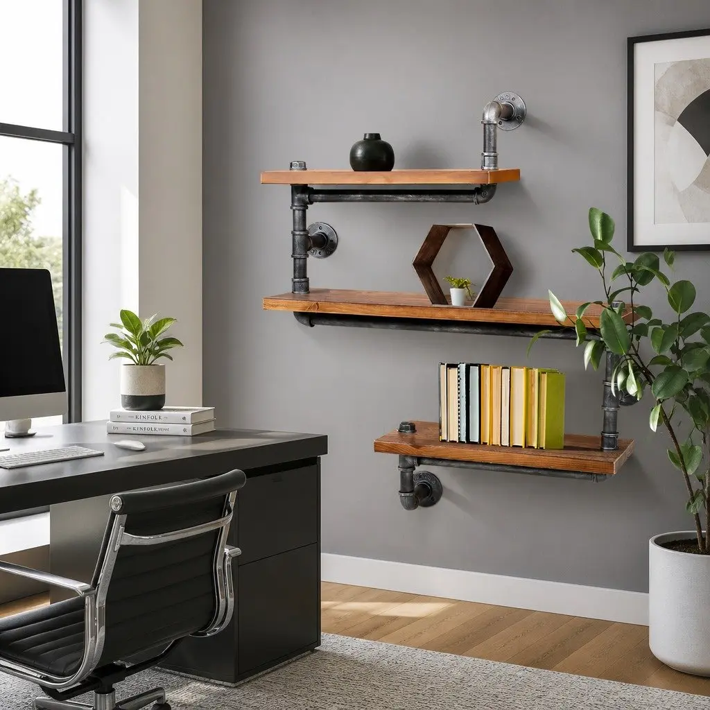 3 Tier Brown Rustic Industrial Pipe Shelf DIY Floating Shelves