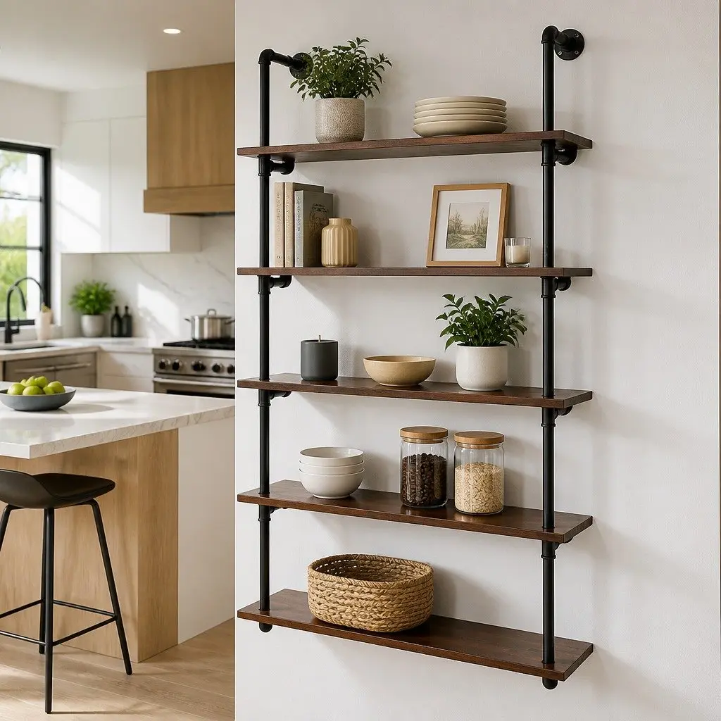 5-Tier Industrial Pipe Shelf with Simple Assembly