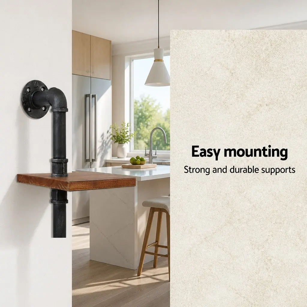 Industrial Pipe Shelf Brown 5 Tier Floating Wall Mount Storage Shelving Unit