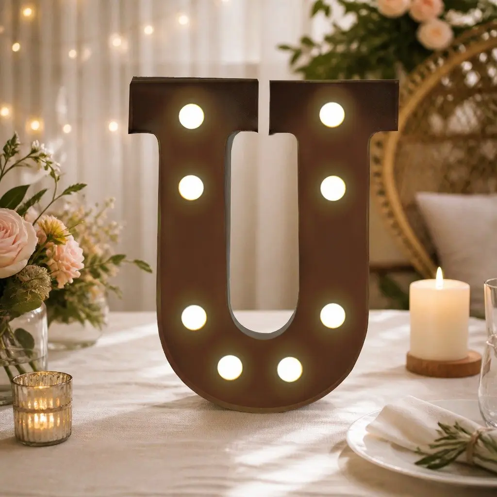 LED Metal Letter Lights Warm Glow Free Standing Alphabet Numbers for Weddings Parties