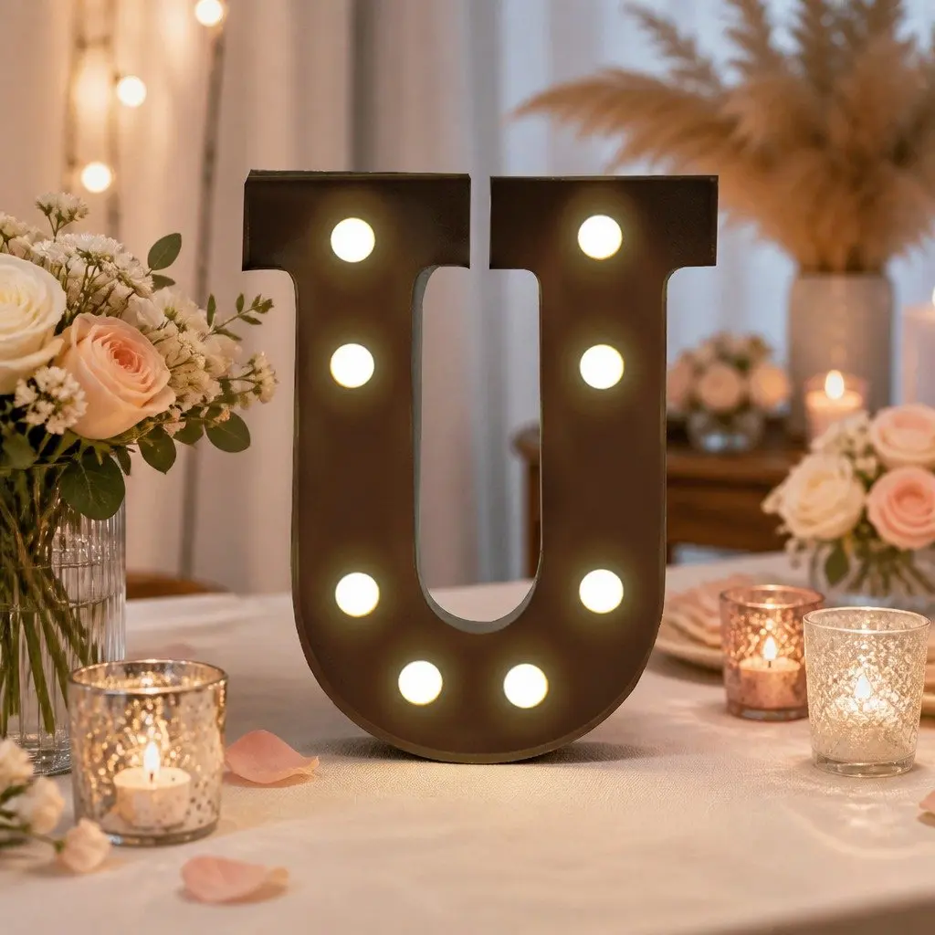 LED Metal Letter Lights Warm Glow Free Standing Alphabet Numbers for Weddings Parties