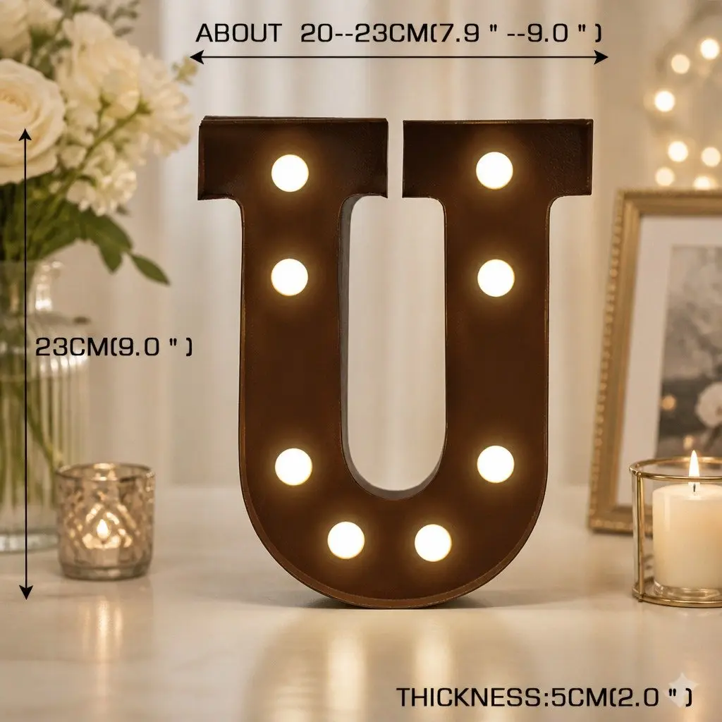 LED Metal Letter Lights Warm Glow Free Standing Alphabet Numbers for Weddings Parties