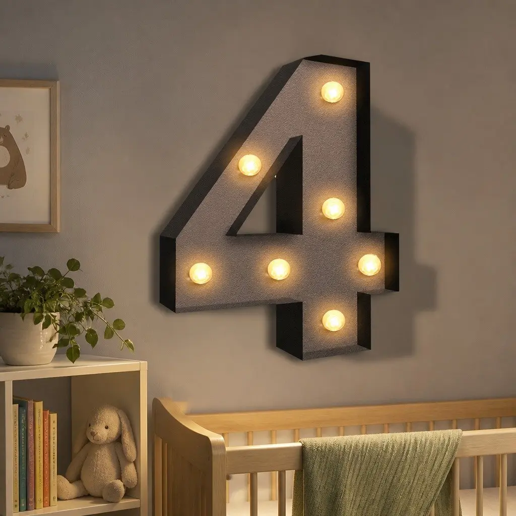 LED Number Light Metal Free Standing Marquee Style Home Decoration