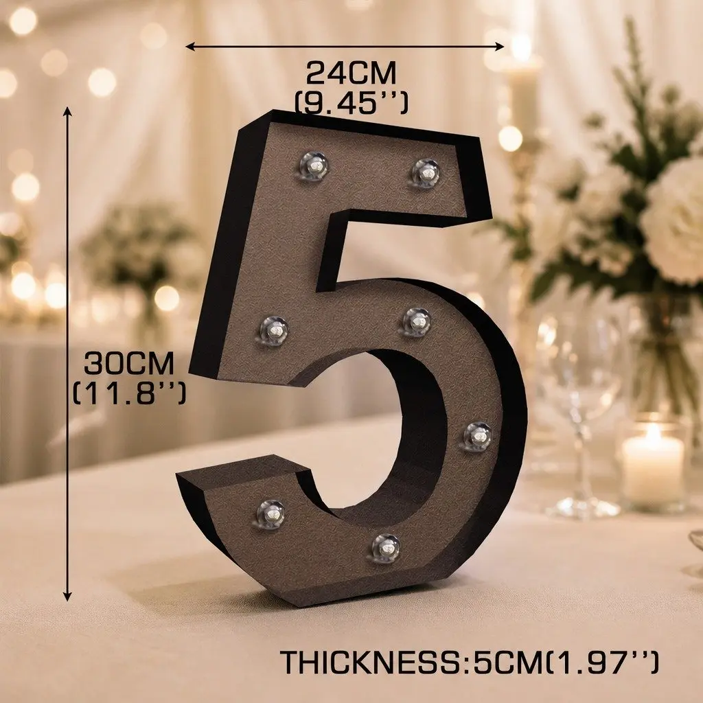 LED Metal Number Light Warm Glow Free Standing for Wedding Party Decoration