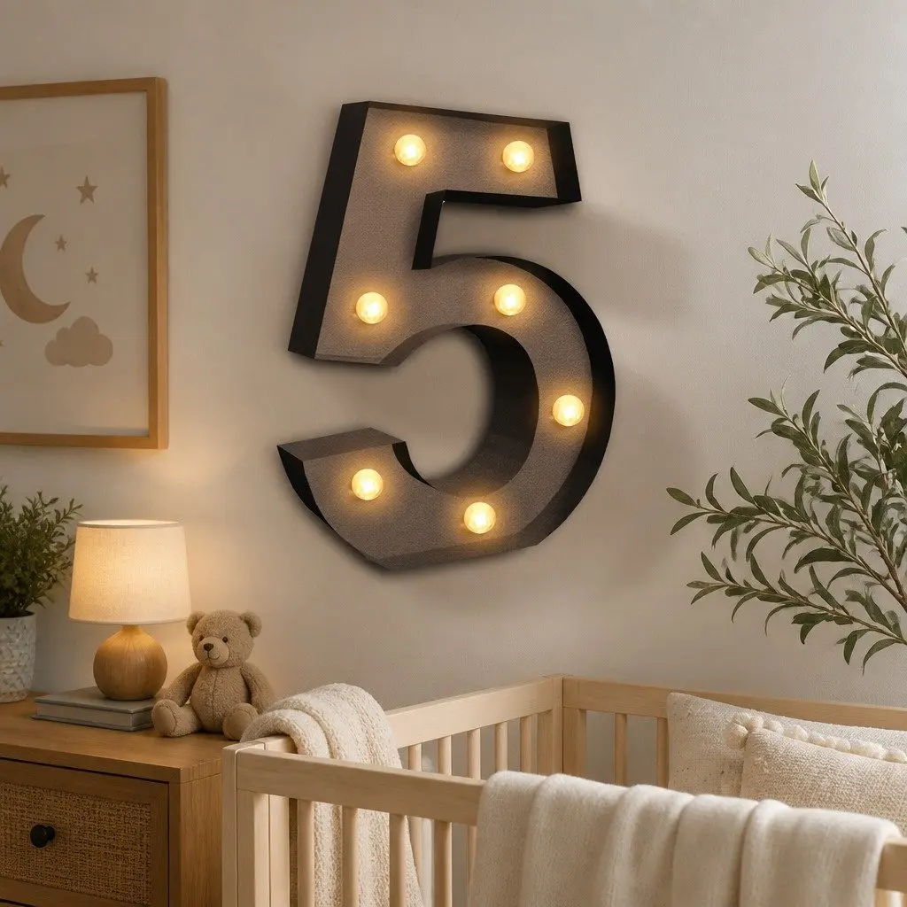 LED Metal Number Light Warm Glow Free Standing for Wedding Party Decoration