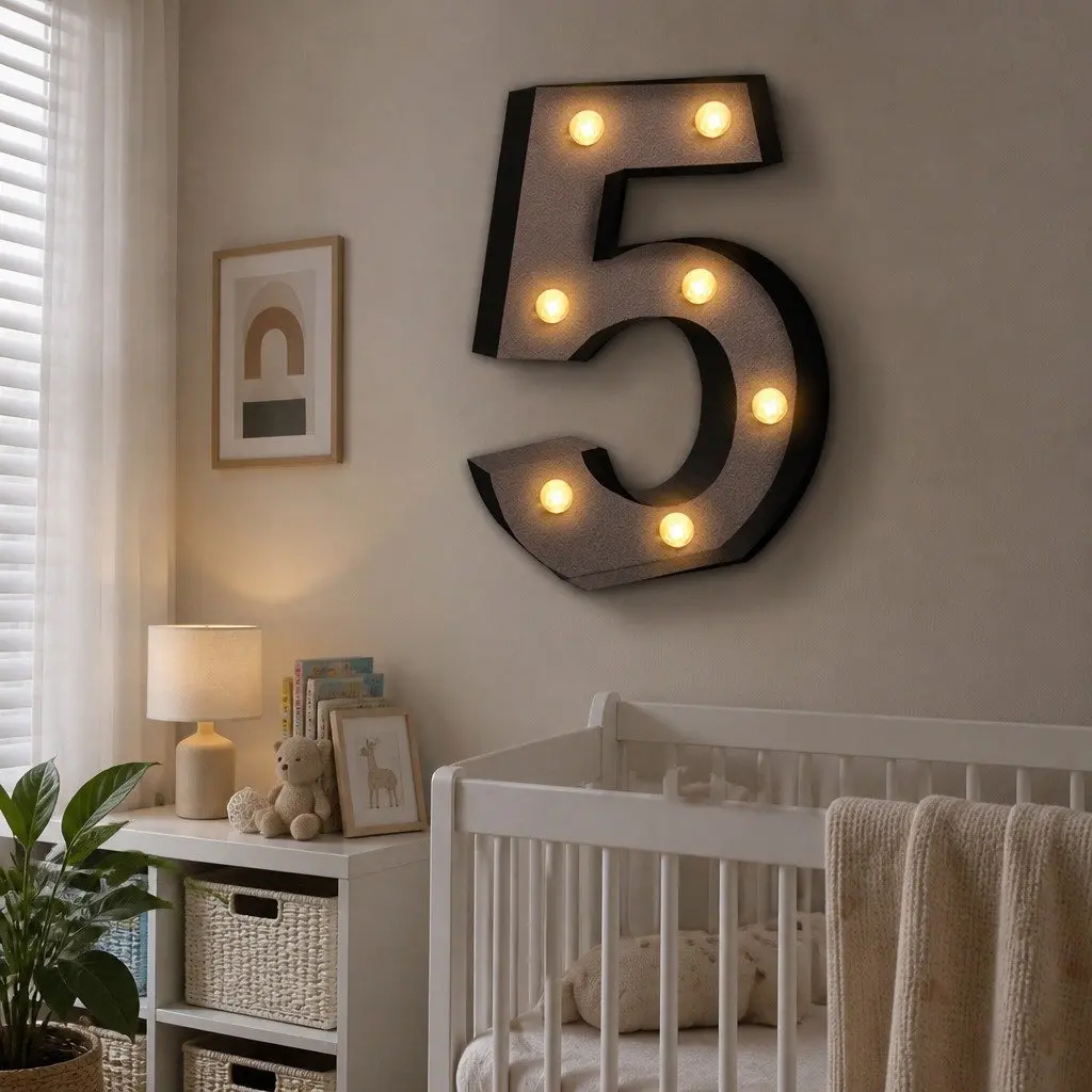 LED Metal Number Light Warm Glow Free Standing for Wedding Party Decoration