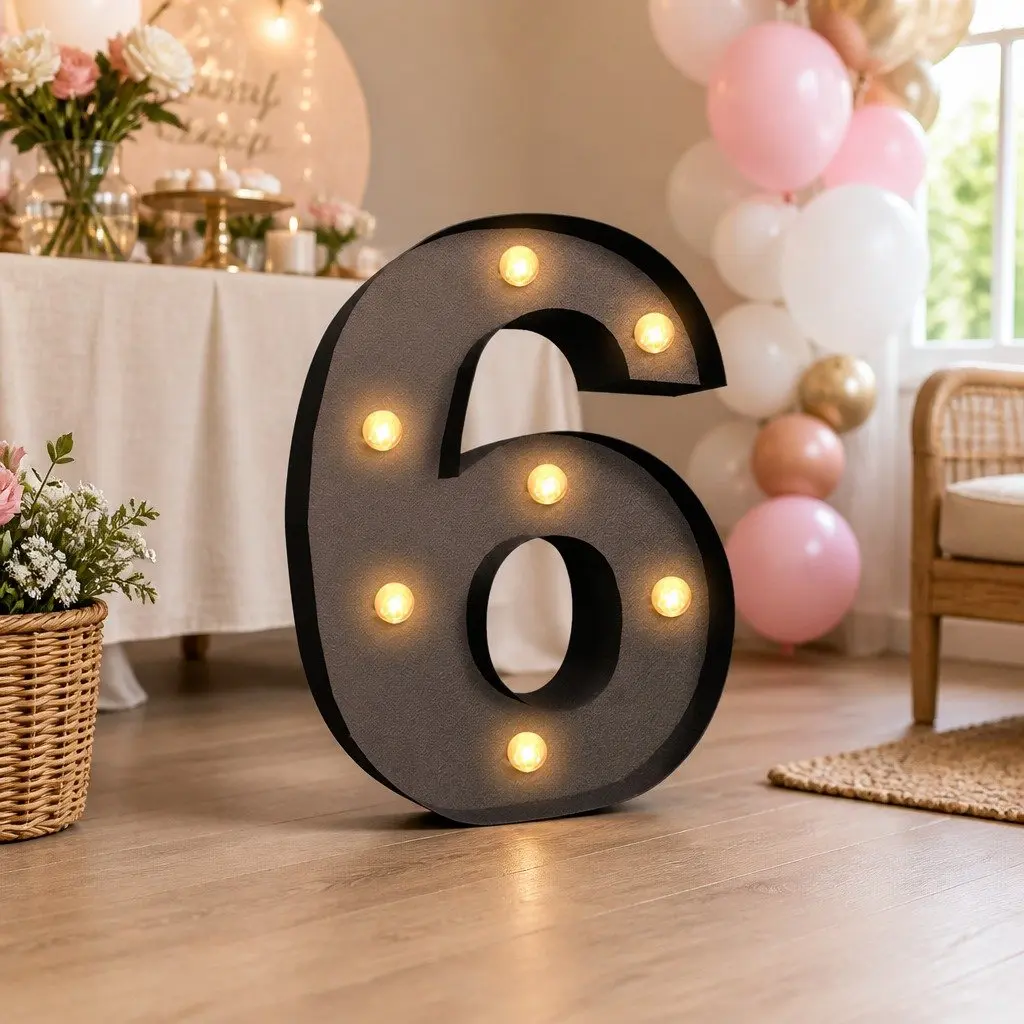LED Number Light Metal Free Standing Warm Glow Home Party Wedding Decor
