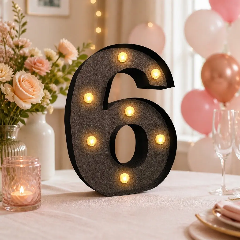 LED Number Light Metal Free Standing Warm Glow Home Party Wedding Decor