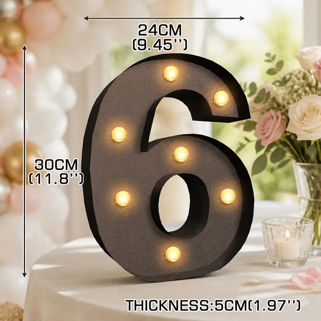 LED Number Light Metal Free Standing Warm Glow Home Party Wedding Decor