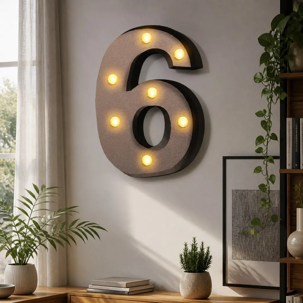 LED Number Light Metal Free Standing Warm Glow Home Party Wedding Decor