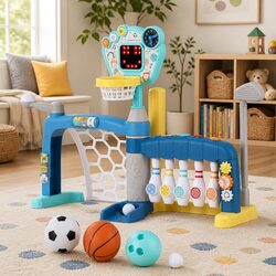 Kids 5-in-1 Sports Activity Centre Basketball Hoop Stand Bowling Baseball Golf