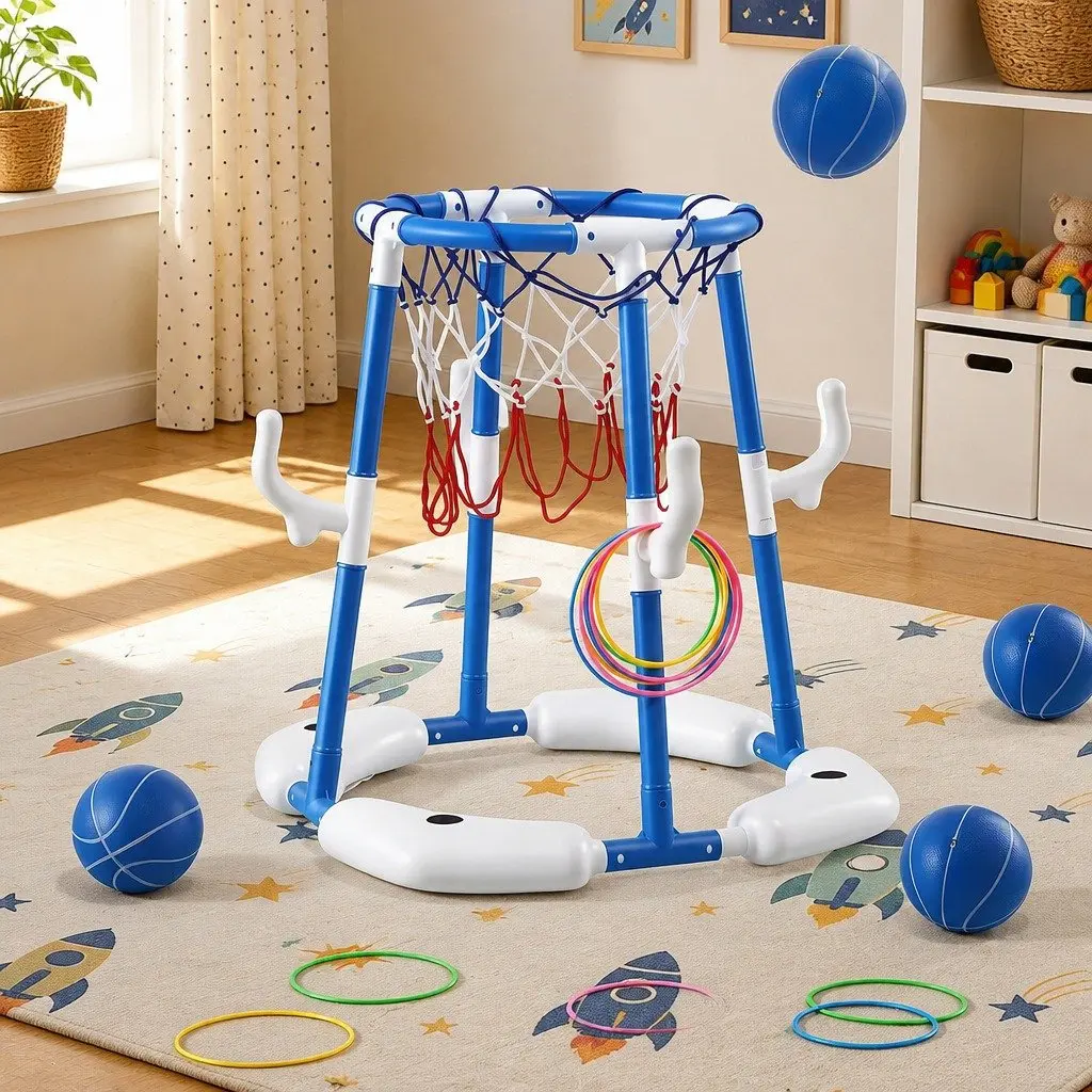 Kids Basketball Hoop and Ring Toss Activity Set