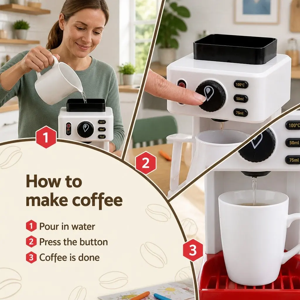 Kids Pretend Play Coffee Shop Set Multicolour Includes Coffee Maker Machine Play Money and Food