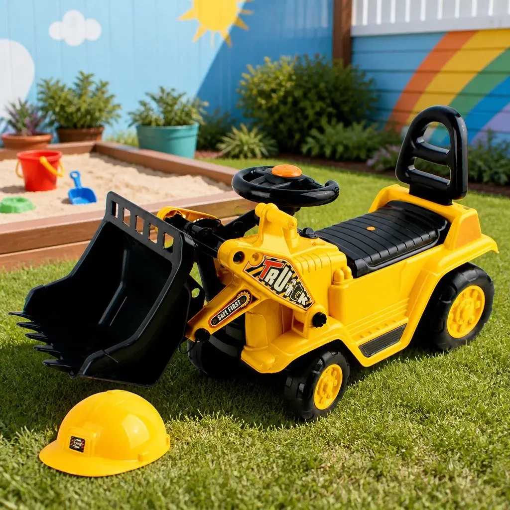 Ride On Car Yellow Kids Excavator Toy Realistic Hand Controls High Backrest
