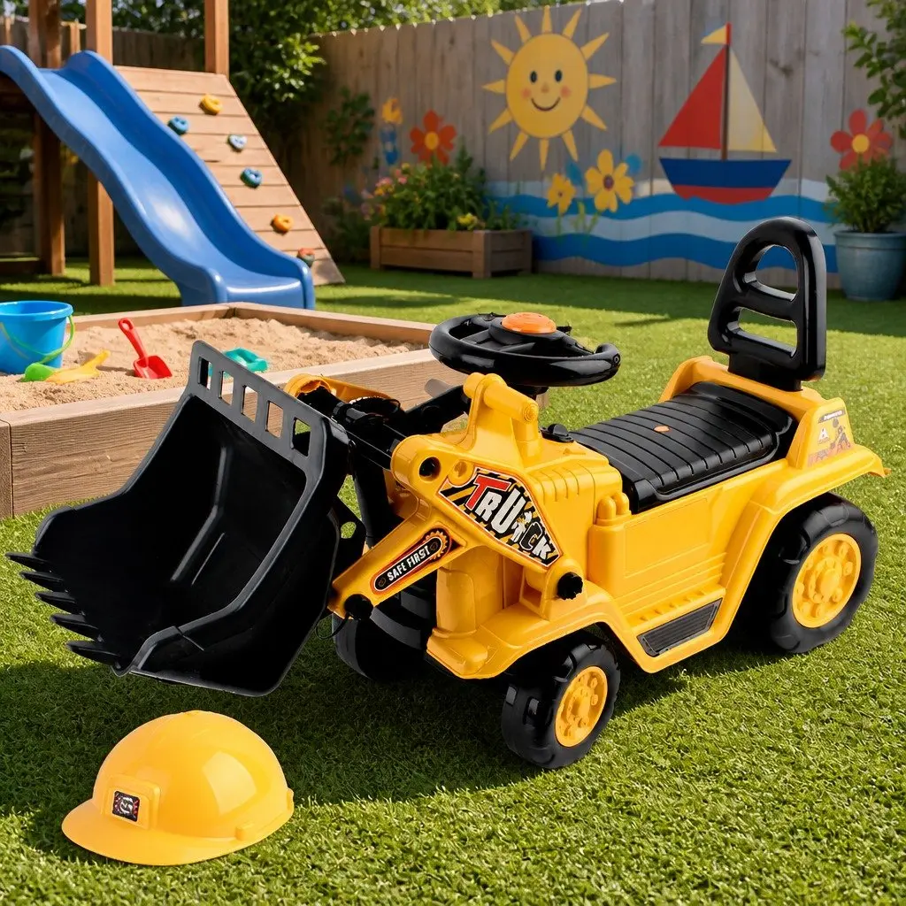 Ride On Car Yellow Kids Excavator Toy Realistic Hand Controls High Backrest