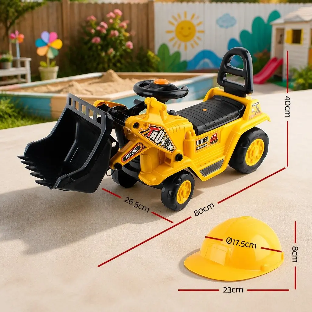 Ride On Car Yellow Kids Excavator Toy Realistic Hand Controls High Backrest