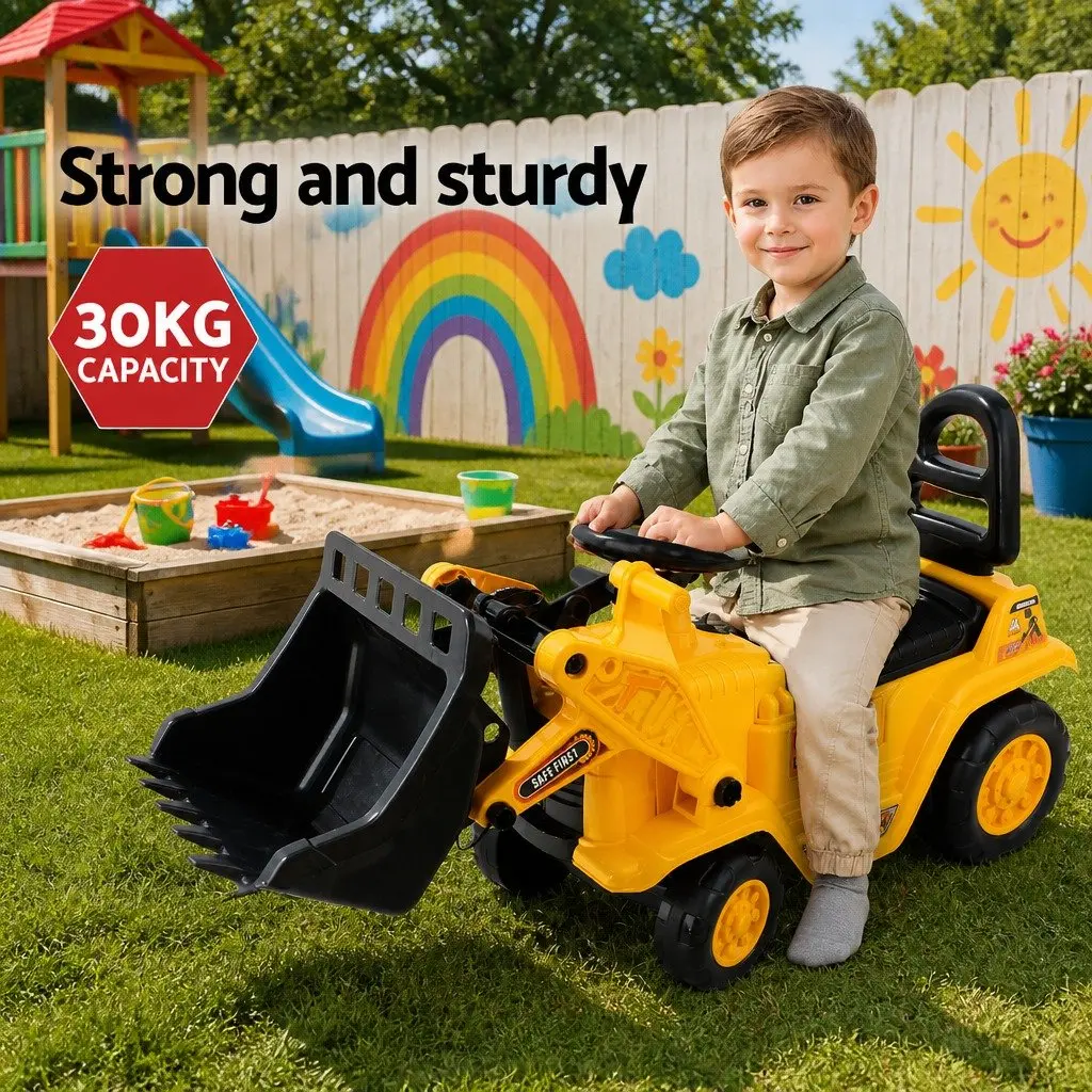 Ride On Car Yellow Kids Excavator Toy Realistic Hand Controls High Backrest