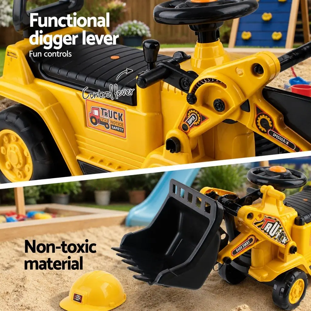 Ride On Car Yellow Kids Excavator Toy Realistic Hand Controls High Backrest