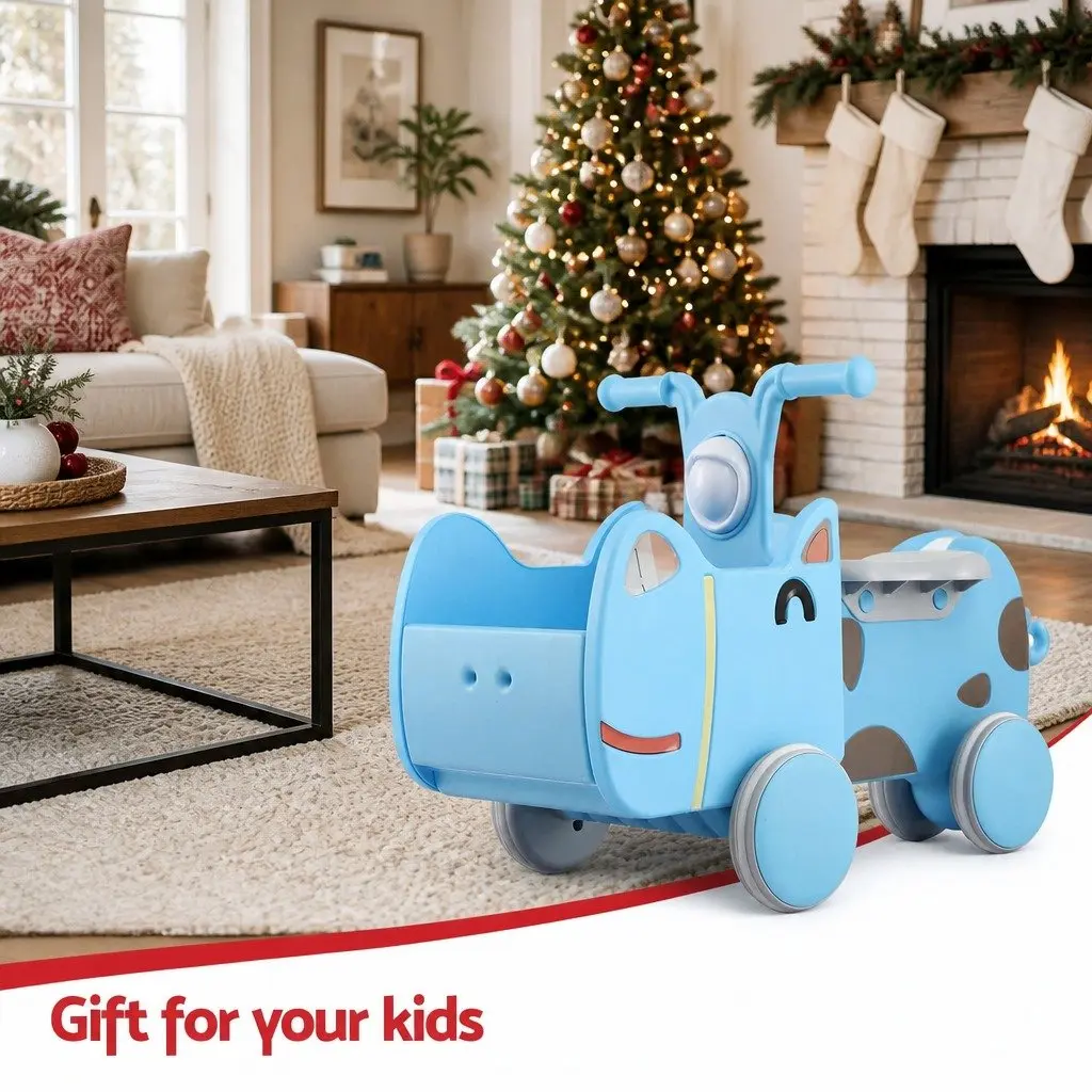 Kids Ride On Push Car Toy with Storage Blue Foot-to-Floor Vehicle for Toddlers