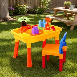 Kids Sand and Water Table Play Set Outdoor Pretend Play Sandbox Beach Toy Chair