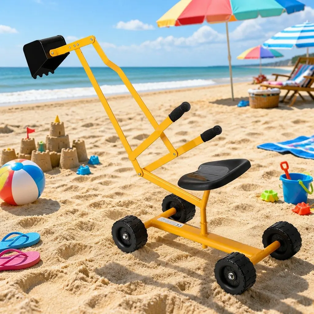 Kids Ride On Digger Toy Yellow 360 Degrees Rotating Seat Sturdy Metal Frame