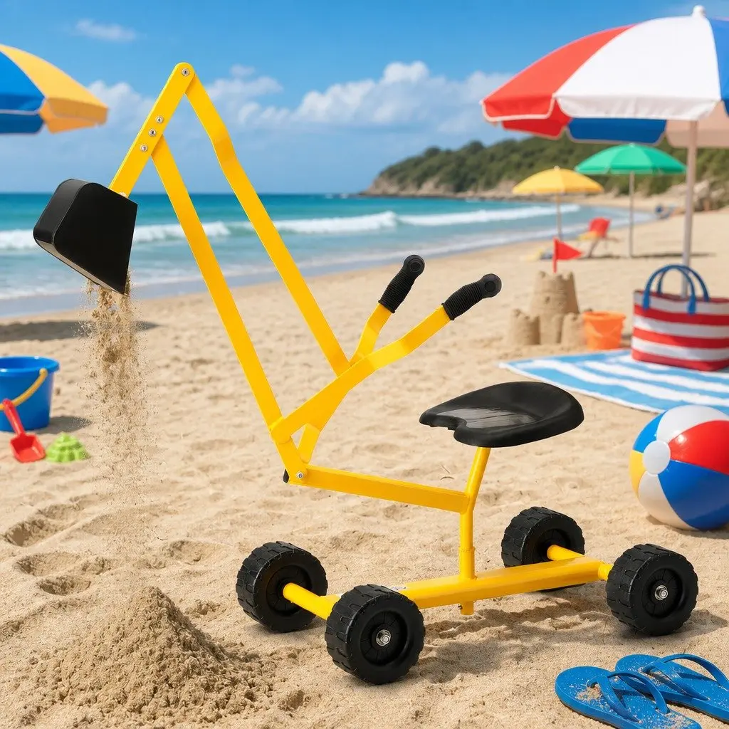 Kids Ride On Digger Toy Yellow 360 Degrees Rotating Seat Sturdy Metal Frame