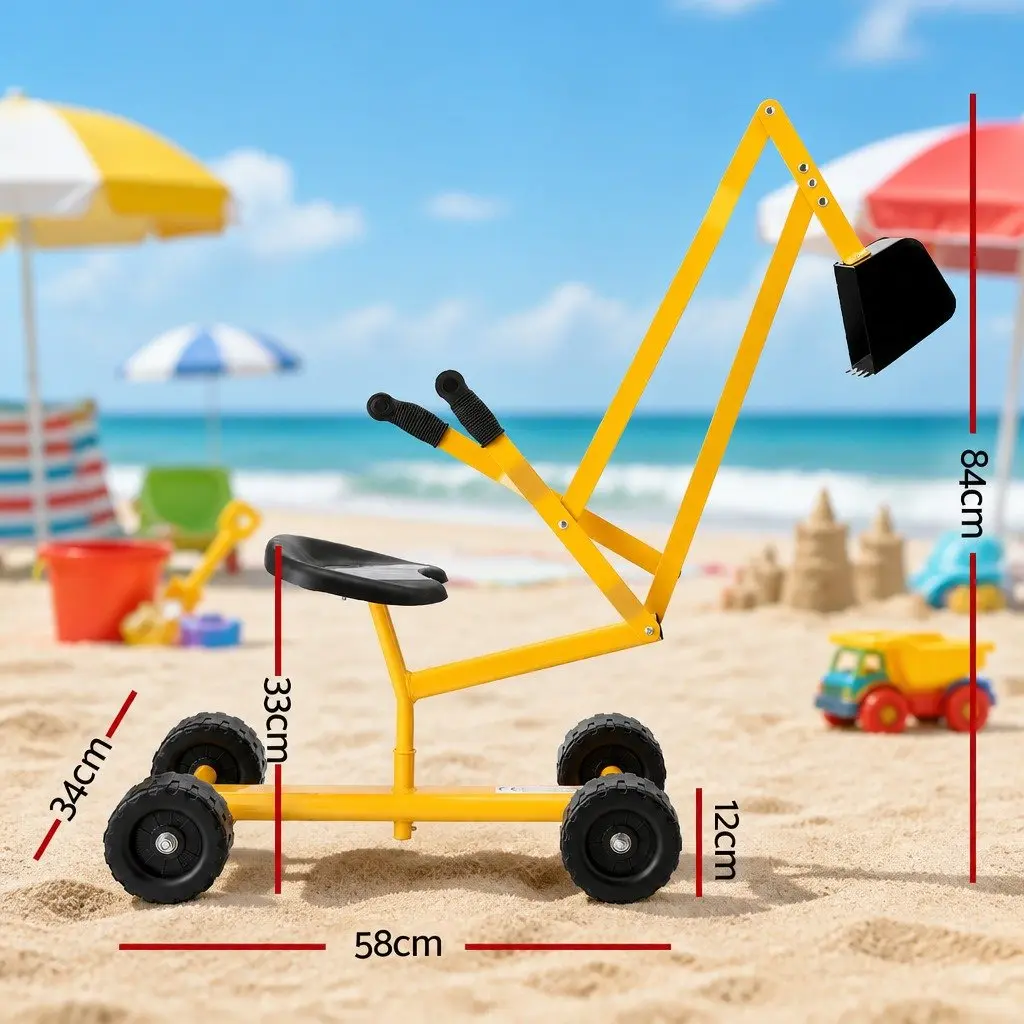 Kids Ride On Digger Toy Yellow 360 Degrees Rotating Seat Sturdy Metal Frame